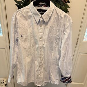 Petrol Western Cowboy Textured Pearl Snap Button Down Shirt LS Flip Cuff XL